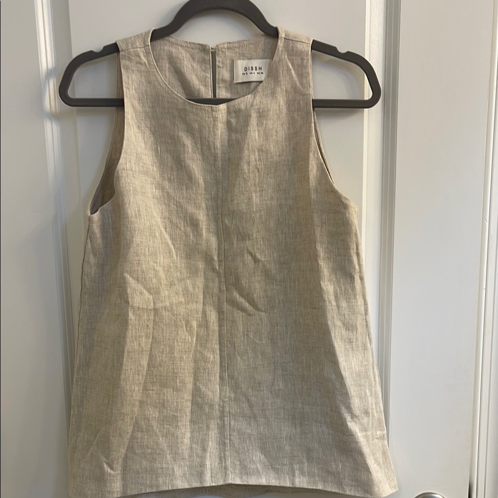DISSH Elegant 100% Linen Beige Sleeveless Top